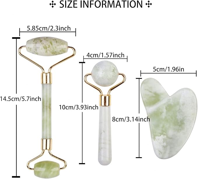 HOTACE Jade Roller for Face-3 in 1 Kit Facial Massager Tool Natural Jade Stone Facial Roller Anti Aging,Face Beauty Set for Eye Anti-Wrinkle-Green