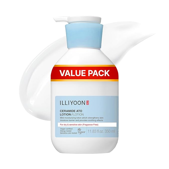 Illiyoon Ceramide Ato Lotion | Lightweight Moisturizer for Dry & Sensitive Skin, Barrier Repair for Face & Body, Mild for Babies, Vegan Certified, Korean Skin Care, 11.83 fl.oz.