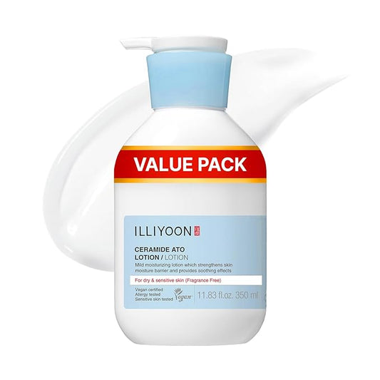 Illiyoon Ceramide Ato Lotion | Lightweight Moisturizer for Dry & Sensitive Skin, Barrier Repair for Face & Body, Mild for Babies, Vegan Certified, Korean Skin Care, 11.83 fl.oz.