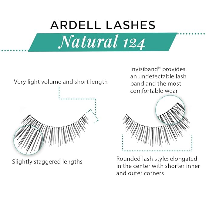 Ardell Natural Lashes False Eyelashes 124 - Black, Soft & Lightweight Strip Lashes, Easy to Apply, Comfortable Wear, 4 Pack