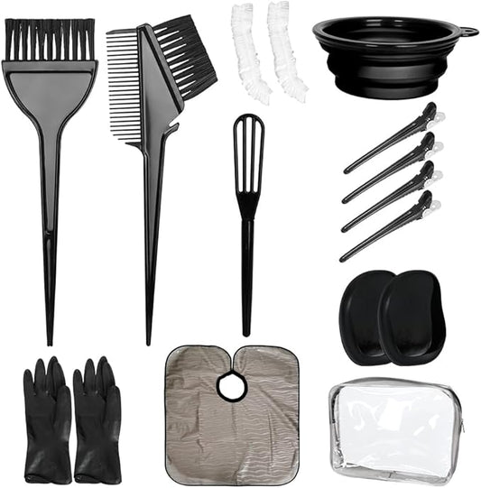16 Pcs Hair Bleach Coloring Kit - Professional Hair Dye Brush, Comb, Hair Color Bowl, Agitator, Cape, Hairclips Hair Highlighting Tools Set