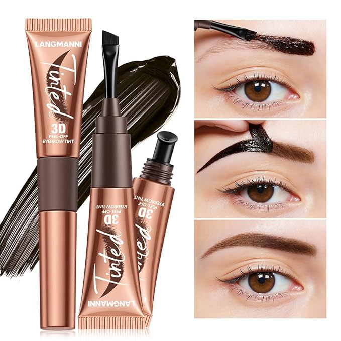 3D Peel-Off Eyebrow Tint – Tattoo Brow Gel Lasts Up to 3 Days – Waterproof, Smudge-Proof, Long-Lasting Natural Brow Stain – Easy to Use, Flake-Free Gel Dye for Fuller Brows (3# Black Brown)