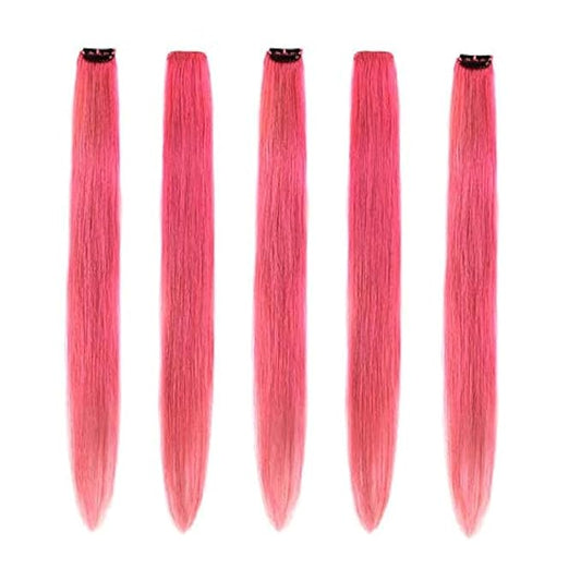 Winsky Pink Hair Extensions Clip in Human Hair - Clip on Colored Girls Hair Extensions Women Beauty 5 Pieces/Set (18inch,Pink)