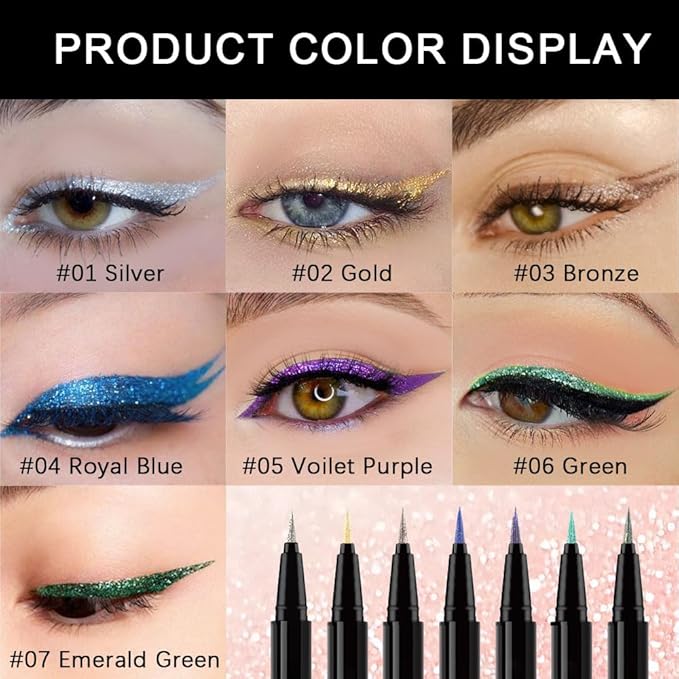 evpct 1Pcs Gold Liquid Eyeliner Makeup, Gold Glitter Metallic Shimmer Colored Eyeliner Liquid Eye Liner Eyeshadow Pencil Face Body Glitter Makeup, Longwear Waterproof, Fake Eyelashe Mascara Accessorie