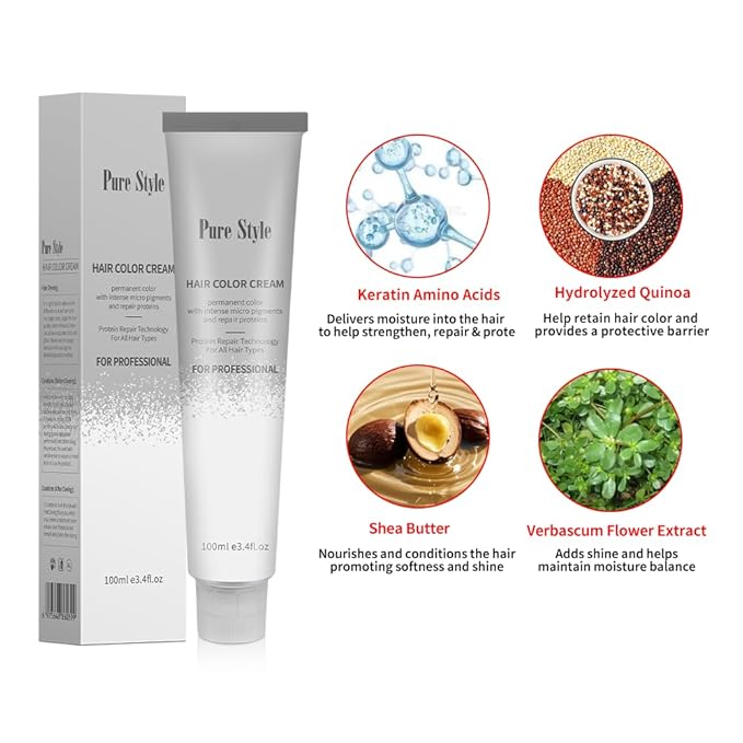 PureStyle 100ml Professional Permanent Hair Color Dye Cream Ammonia Free, Long Lasting Deep Red Color, 100% Gray Coverage, Natural Shine, For All Hair Types Easy At Home Application