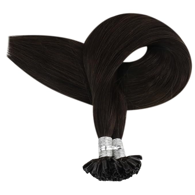 Full Shine Utip Human Hair Extensions 24 Inch 50 Grams Color 2 Dark Brown Fusion Hair Extensions Human Hair Natural Straight Remy Hair for Women Keratin Bond Extensions add Volume