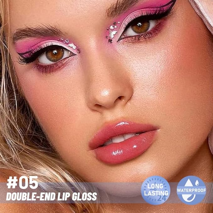 2-in-1 Matte Liquid Lipstick & Clear Lip Gloss, Long Lasting Waterproof Smudge Proof 24 Hour Lip Color Stain, Non Stick & Non Fading, Vegan Matte Makeup Lip Stain for Women, Orange Pink #05