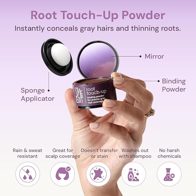 Root Touch Up Powder By Style Edit (5 Pack) to Cover Up Dark Roots and Grays Between Salon Visits, Water Resistant, Non-Sticky, Compact And Mess-Free, Black Hair Color (Total of 5)
