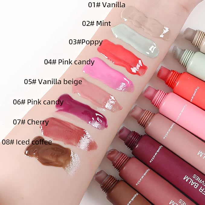 1Pcs Tinted Lip Balm Serum Makeup, Squeeze Hydrating Tint Lips Balms Serum Cosmetic, Women Care Glossy Nourishing Plumping Lip Stain Gloss Lipstick, Suitable for dry lips, Long-Lasting Color 01