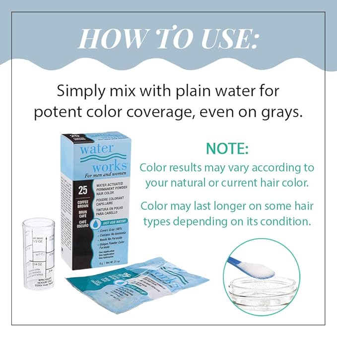 Water Works Hair Color Powder, Coffee Brown – Permanent Hair Dye for Root Touch-Up & Full Coverage, Men & Women, 3 Pack