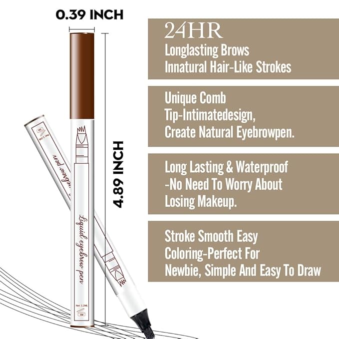 Eyebrow Ink Pencil by Brow Stylist -Micro 4 Point Brow Pen Lift & Snatch Eyebrow Pen Kits with 3 Eyebrow Stencil Long-Lasting Waterproof Natural Eyebrow Hair (2Pcs 02# brown&03# dark grey)