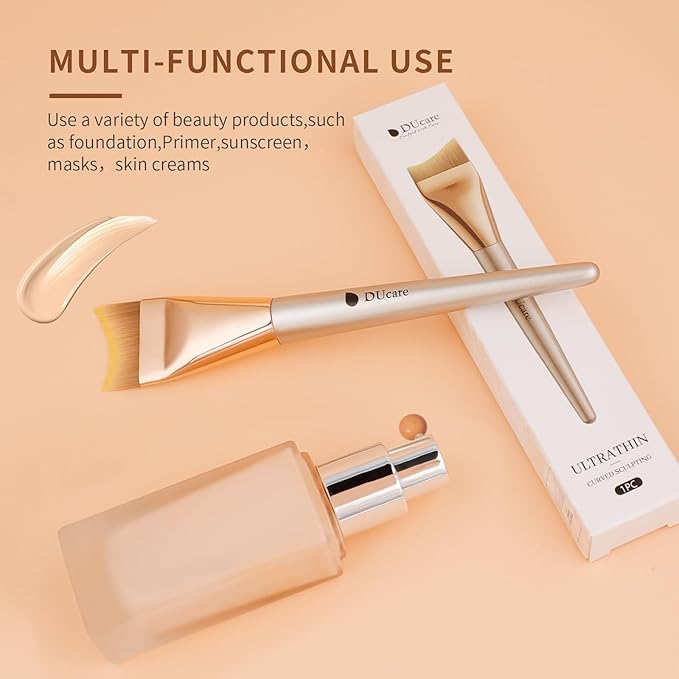DUcare Flat Foundation Brush for Liquid Makeup, Soft and Fish Tail Shape Bristles for Seamless Application, Ideal for Liquid Foundation Cream