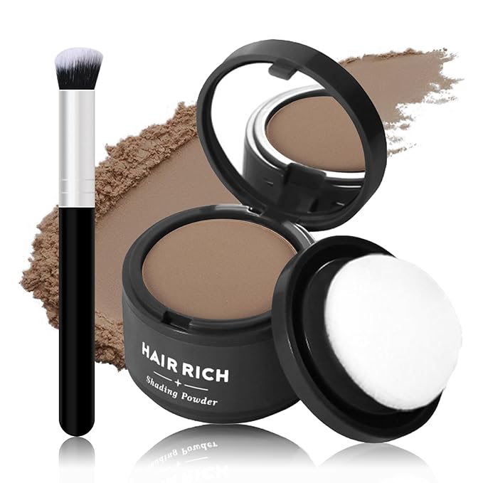 Hairline Powder with Brush Set, Root Touch Up Hair Color for Thinning and Gray Hair Coverage, Waterproof and Sweatproof Hairs Loss and Bald Spot Concealer for Men and Women-Light Brown