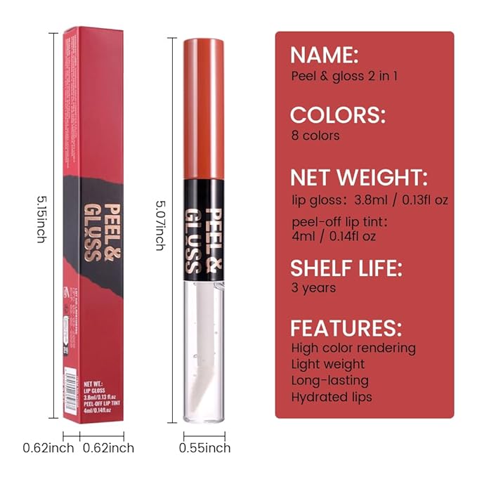 Vivid Coral Lip Stain Peel off Lip Oil Dual Ended Combo Set, 2 in 1 Lips Liner Stain Oil Peel off Long Lasting Waterproof, High Pigmented Flawless Lips Tint Stick Not Faded Vegan & Cruelty-free 04#