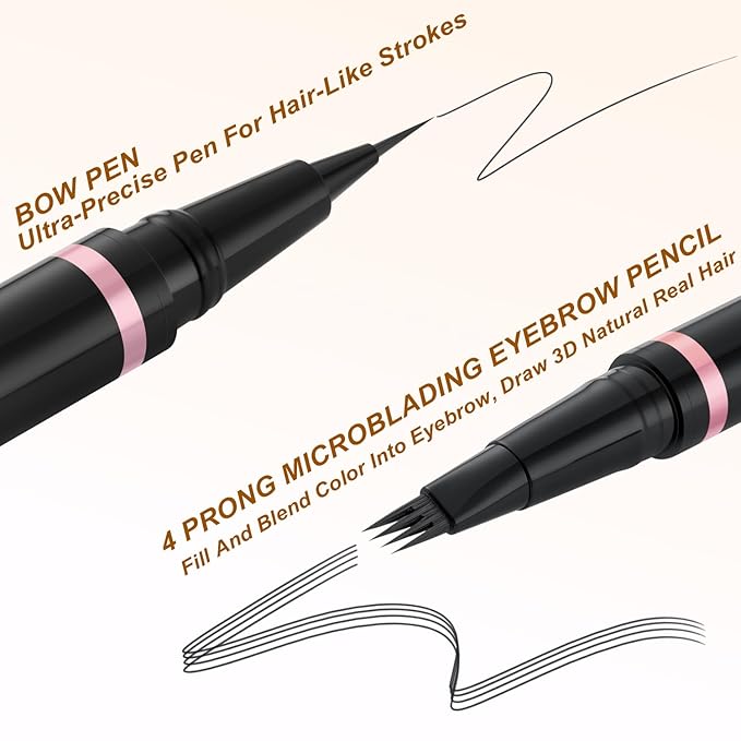 Eyebrow Pencil,2-in-1 Waterproof Eyebrow Pen with 4 Tip Brow Pen and Ultra-Precise Brow Pencil,with Dual-ended Eyebrow Brush,Eyebrow Makeup for Natural Looking Eyebrows- Ash Black