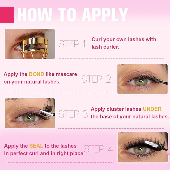 Kiromiro Lash Clusters Kit 12-20mm Thick Lash Extensions Kit Top & Bottom Eyelash Clusters Kit with Lashes Bond and Seal Fluffy Cluster Lashes with Spikes DIY Individual Eyelash Extensions