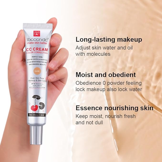 Color Correcting CC Cream Foundation, Invisible Pores Concealer, Rich In Centella Asiatic, Moisturizing And Waterproof CC Cream With Spf 25(LIGHT)