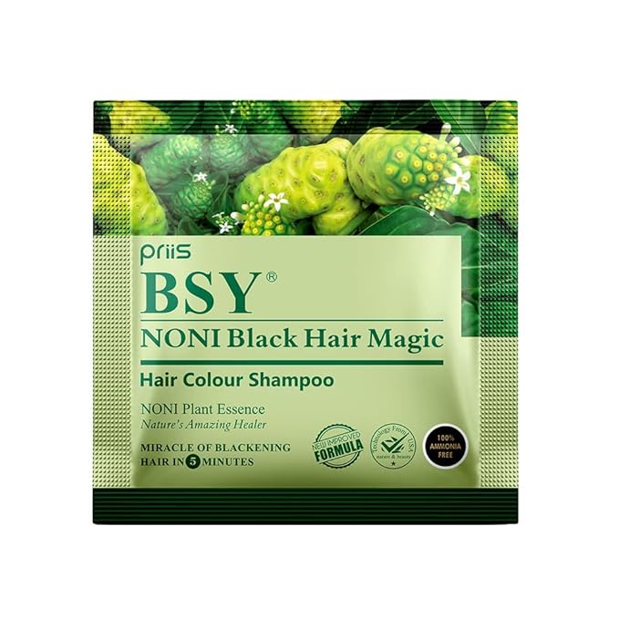 Hair Color Shampoo (12ml x 6 Sachets) | Ammonia-Free Natural Permanent Hair Color for Men and Women | 5 Minutes Noni Fruit Dye