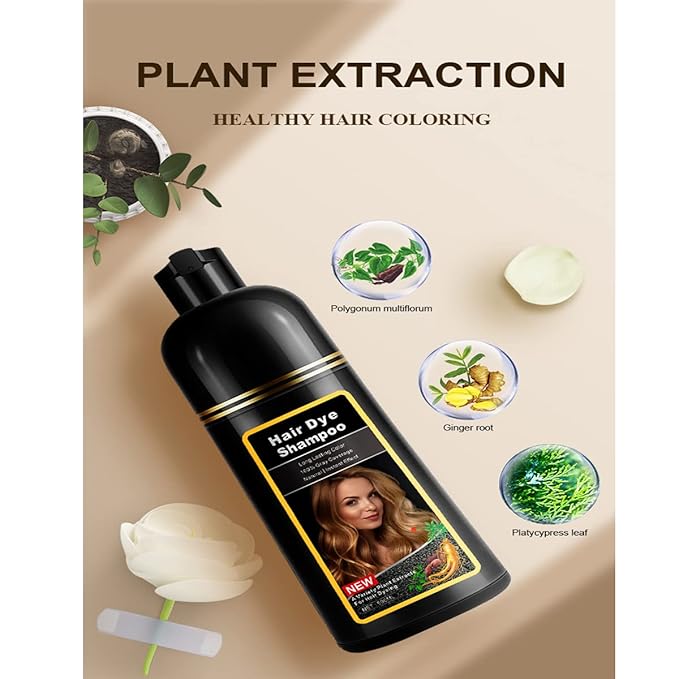 Natural Black Hair Dye Shampoo,Magic Hair Dye Shampoo,Colors Hair in 15 Minutes,Long Lasting,500 Ml,3-In-1 Hair Color