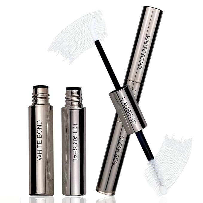 Lash Bond and Seal Lash Glue Waterproof LAUBESS 2-in-1 Cluster Lash Glue for Eyelash Clusters 72H 10ml (White/Clear)