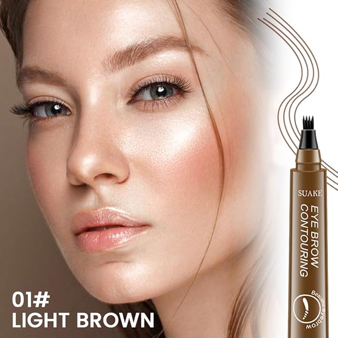 Kaely 2Pcs Light Dark Brown Microblade Eyebrow Pen with Brush, Magical Precise Waterproof Brow Pen, 4 Tip Eyebrow Contouring Eye Brow Pencils for Women, Creates Natural Brows, Sponge Head 01+02
