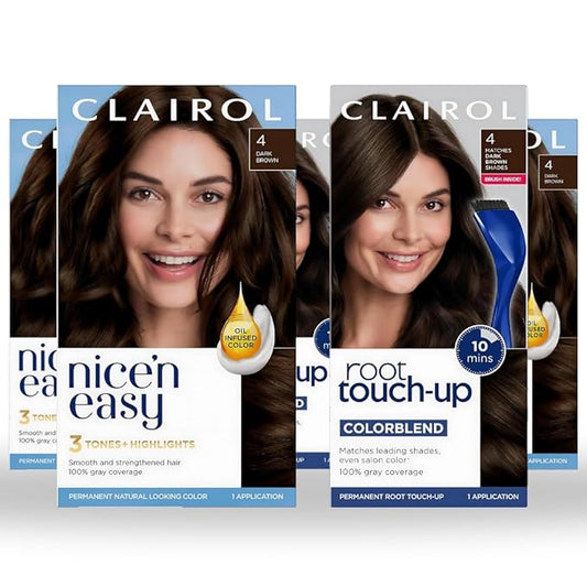 Clairol Nice'n Easy Permanent Hair Dye, Dark Brown, Pack of 5 (4 Pack + Root Touch-Up 2 Pack)