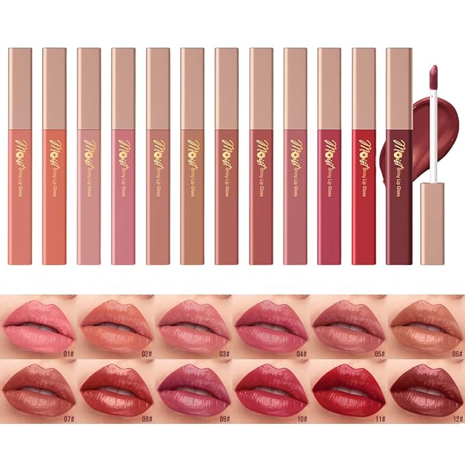 12 Colors Lip Gloss Set, High-Shine Waterproof Collection, Long Lasting Moisturizing Formula with Mirror Finish, Adult (7#, 1 Count (Pack of 1))