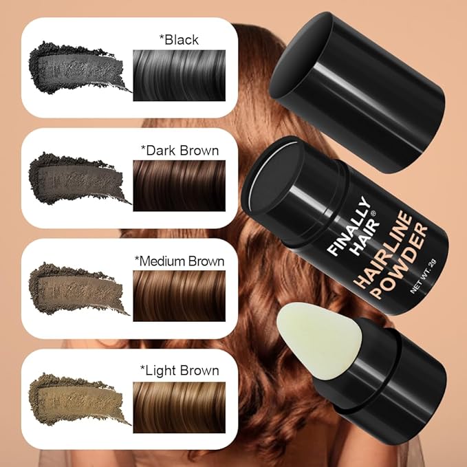 Compact Size Finally Hair Hairline Powder, Root Touch Up. Gray Away, Color Your Part, Fill In Your Beard, Make Beautiful Eyebrows (Medium Brown)