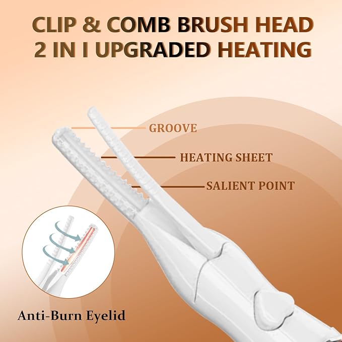 Heated Eyelash Curler, 2-in-1 Clip-Type Design, 3 Temperature Modes, USB Rechargeable Electric Eyelash Curler, Natural Curling 24H Long-Lasting Curl, Gift for Women & Girls, White-DE
