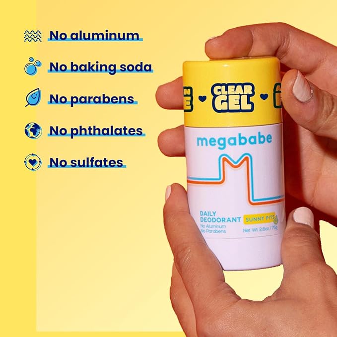 Megababe Daily Deodorant - Sunny Pits | Aluminum-Free, Clear & Clean | 2.6 oz (Pack of 2)