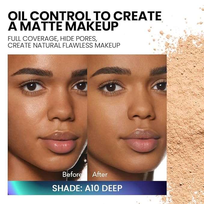 Loose Setting Powder - Translucent Finishing Powder for Face With Built-in Puff, Oil Control & Pore Blurring, Soft Matte Makeup, Vegan & Long Lasting, Deep 10 (0.21 oz)