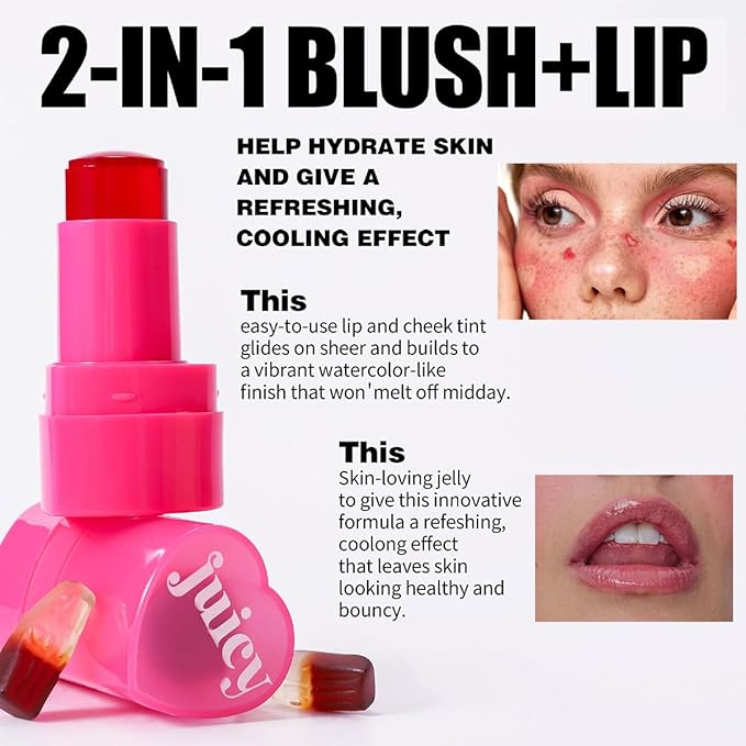 Cooling Water Jelly Tint Blush, Multi-Use Juicy Lip + Cheek Tint, Hydrating & Bouncy Jelly Texture, Long-lasting Sheer Color, 0.32 oz (# 02, 0.32 oz)