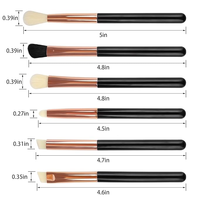 Eye Makeup Brush Set, 6Pcs Professional Soft Make Up Brushes Tools，for Blending Eyeshadow Concealer Eyebrows Eyeliner（Black-YA01）
