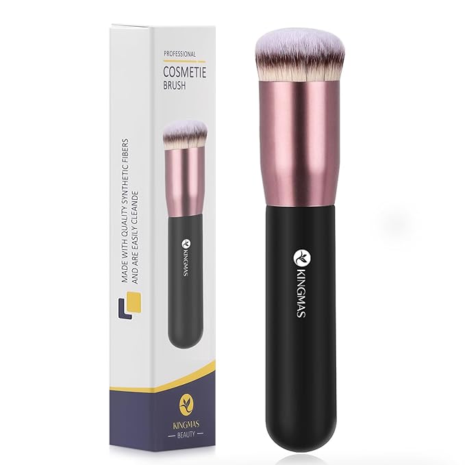 KINGMAS Round Top Foundation Brush, Premium Kabuki Makeup Brush for Liquid, Blending, Cream, Powder,Blush Buffing Stippling Face Makeup Tools (Black, B (Round Top))