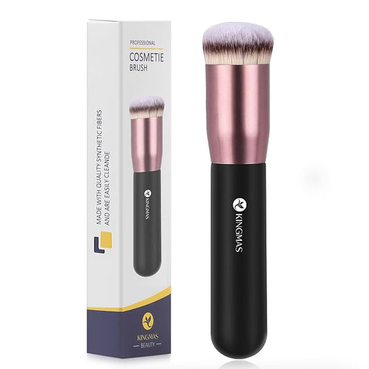 KINGMAS Round Top Foundation Brush, Premium Kabuki Makeup Brush for Liquid, Blending, Cream, Powder,Blush Buffing Stippling Face Makeup Tools (Black, B (Round Top))