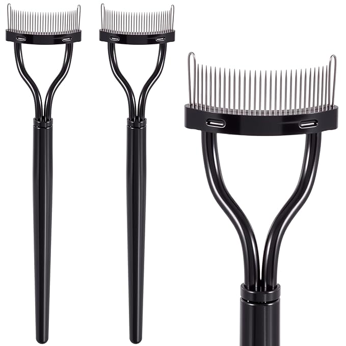 2 Pcs Metal Eyelash Separator Tool, Eyelash Comb Separator, Mascara Applicator, Lash Separator Tool for Defined Lashes, Brows (Black)