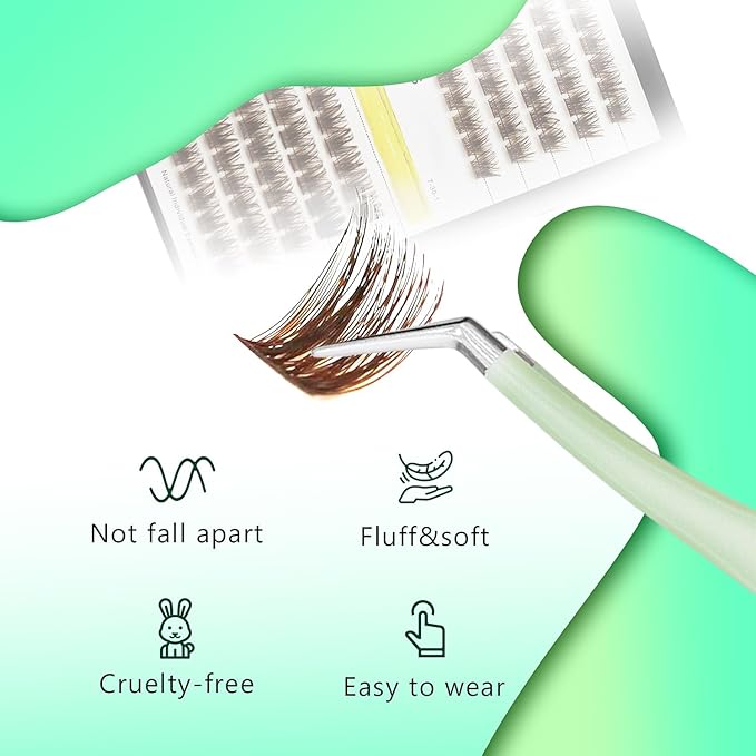Bodermincer 120 Clusters 10mm+12mm/12mm+14mm/14mm+16mm Mixed Wide Cluster False Eyelash Individual Cluster EyeLashes Grafting Fake False Eyelashes Eyelash Extension (Brown 16mm+18mm Mixed)
