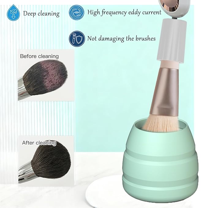 Electric Makeup Brush Cleaner Machine, Integrated Cleaning and Drying Makeup Brushes & Tools, Low-Frequency Make Up Brush Cleaner Machine