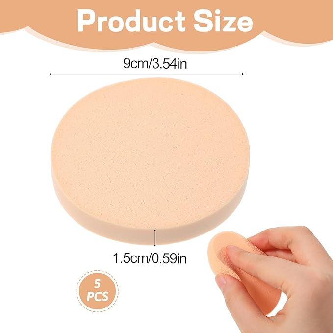 5 PCS Nude Round Makeup Sponge, Flat Makeup Sponges for Foundation, Smooth Cosmetic Foundation Sponge, Beauty Powders Puff for Women Lady Professional Makeup