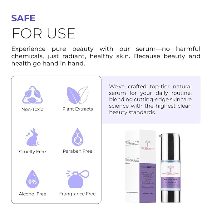 Hydracool Hyaluronic Acid Serum Face Ultra Hydrating Anti-Aging Lightweight Soothing and Plumping Skin Care Peptide Serum Acidio Hialuronico by Nova Derm Institute (1 fl oz.)