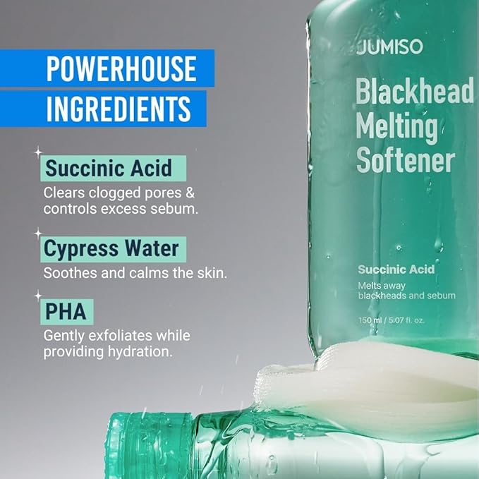 JUMISO Blackhead Melting Softener Cotton Pad Set - Korean Pore Care PHA Exfoliation Witch Hazel Tea Tree Cypress Water Sebum Control Complete Kit, 5.07 fl.oz. 40 Pads 10 Swabs