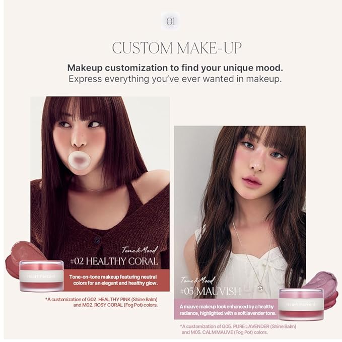 Heart Percent Dote On Mood Custom Lip & Cheek, Matte (Fog Pot) + Glow (Shine Balm) Dual Type Multi-use Blush & Lip Tint [#05. Mauvish]