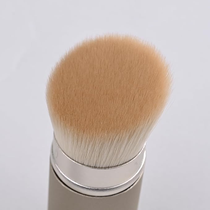 Kabuki Foundation Makeup Brush, White, Synthetic Hair, Professional Face Brush with Retractable Handle, Portable Wand Design