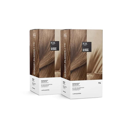 IGK Permanent Hair Dye Color Kit | 7G Almost Blonde - Dark Golden Blonde | 100% Gray Color Coverage + Strengthen + Shine | Ammonia Free (2 Pack)