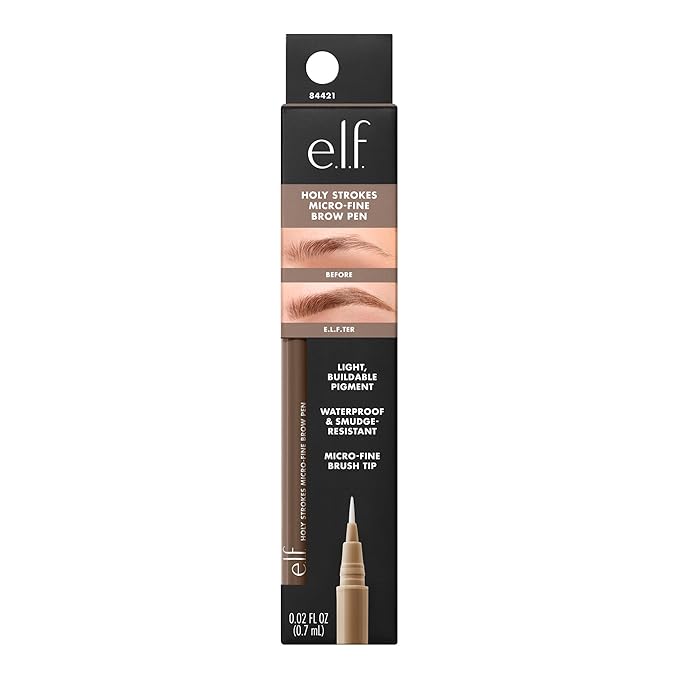 e.l.f. Holy Strokes Micro-Fine Brow Pen, Liquid Waterproof Eyebrow Makeup For Detailing & Adding Dimension, Vegan & Cruelty-Free, Taupe