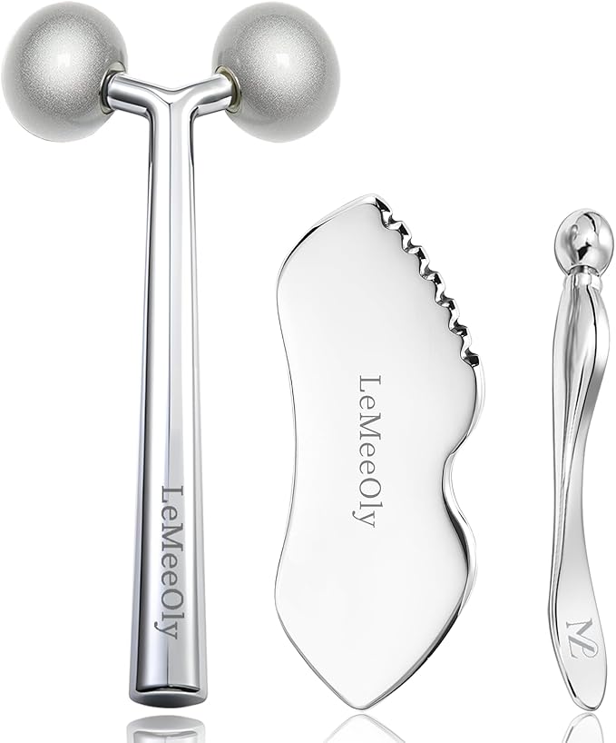 2Pcs Gua Sha Facial Tools Stainless Steel, Detailer GuaSha Set for Face Neck, Natural Skin Care Metal Gua Sha Lymphatic Drainage Face Massage Tool, Gift for Women (Detail Guasha Set)