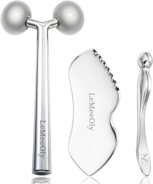 2Pcs Gua Sha Facial Tools Stainless Steel, Detailer GuaSha Set for Face Neck, Natural Skin Care Metal Gua Sha Lymphatic Drainage Face Massage Tool, Gift for Women (Detail Guasha Set)