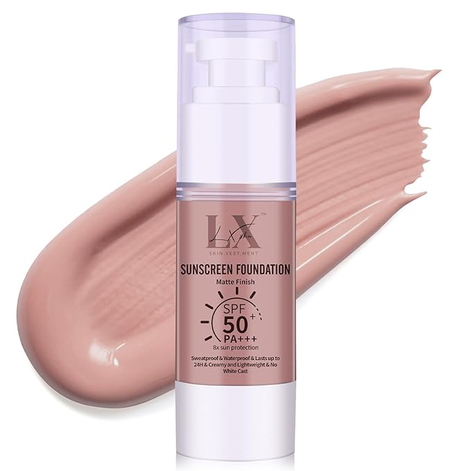 Tinted Face Sunscreen - Waterproof & Lightweight Liquid Foundation with SPF 50++, 3-in-1 Full Coverage Foundation Smooths & Blurs Pores, 301 Medium
