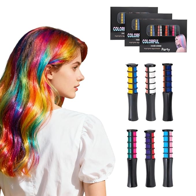 12 Colors Festive Fun Hair Chalk Combs, Washable Temporary Glitter Hair Colors Hair Chalk Combs for Birthday Christmas Party, DIY Instant Hair Color Comb for All Ages (C - 3 set)