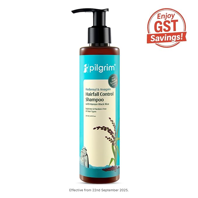Pilgrim Redensyl & Anagain Hairfall Control Shampoo with Korean Black Rice 6.76 Fl Oz (200ml) | Anti Hairfall shampoo for Men & Women | Reduces Hairfall | Enhance Hair Thickness | For All Hair Types